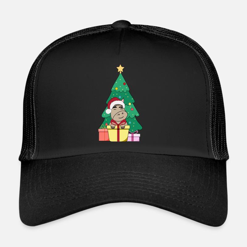 Cheval devant le sapin de Noël avec chapeau de Noël Merry Casquette trucker 