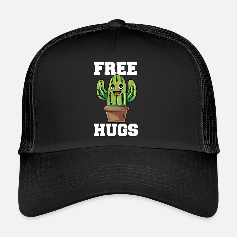 Funny Free Hugs Cactus Sarcastic Design - Trucker Cap - Schwarz/Schwarz