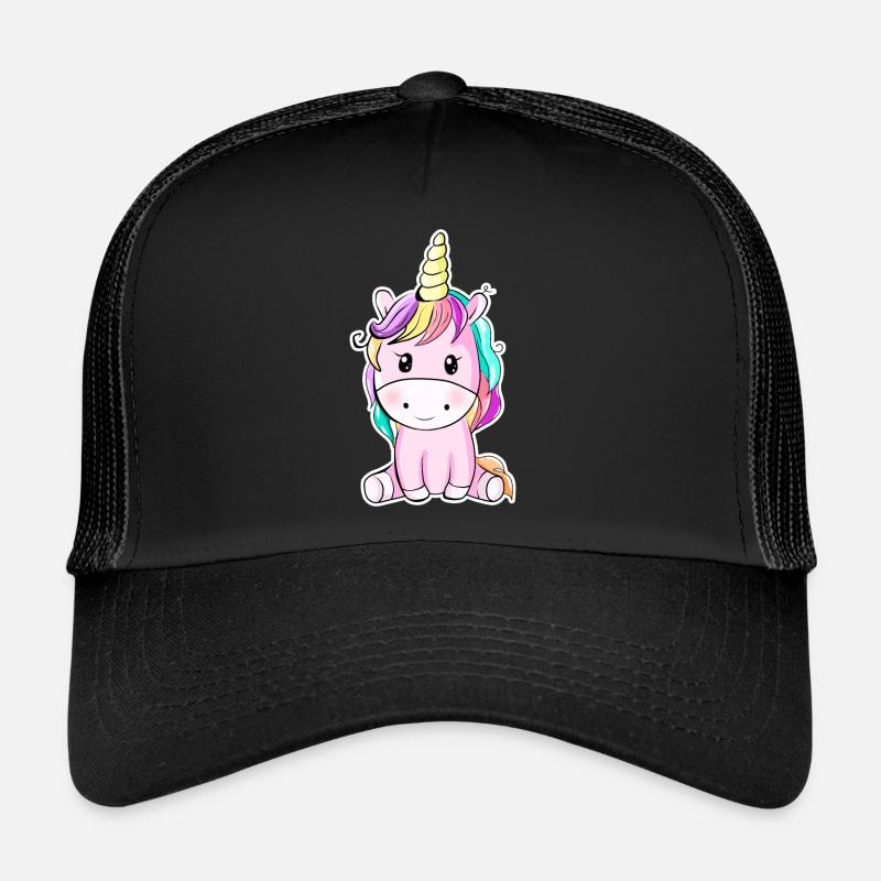 Niedliches Einhorn Sticker Aufkleber - Trucker Cap - Schwarz/Schwarz