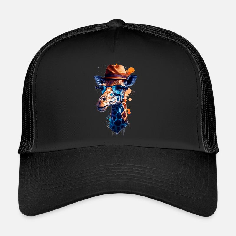 Bunte Vector Giraffe trägt eine Brille und Hut Trucker Cap