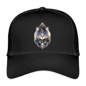 Spirituell Yoga Katzen Mandala Aquarell Katze Tier - Trucker Cap - Schwarz/Schwarz - Vorne