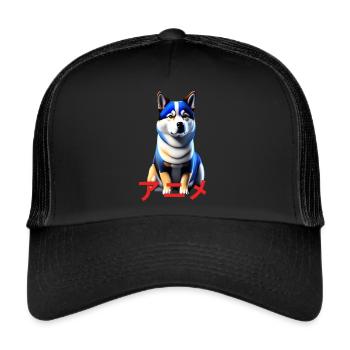 Shiba, Inu ,Kunst Anime Manga , Roboter Hund - Trucker Cap - Schwarz/Schwarz - Vorne