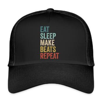 Eat Sleep Make Beats Repeat Shirt Musikproduzent - Trucker Cap - Schwarz/Schwarz - Vorne