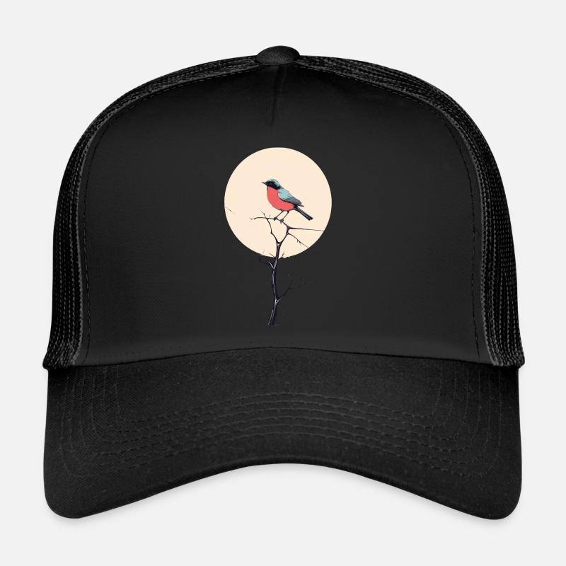 Vogel auf Ast | Kunst Minimalistisch - Trucker Cap - Schwarz/Schwarz