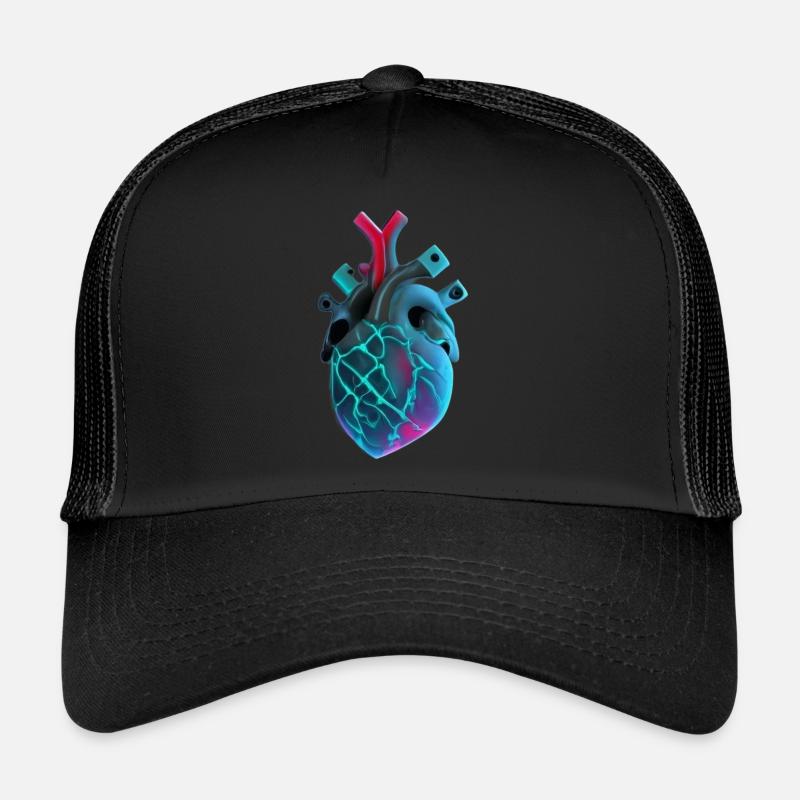 Futuristic neon human heart - Trucker Cap - black/black