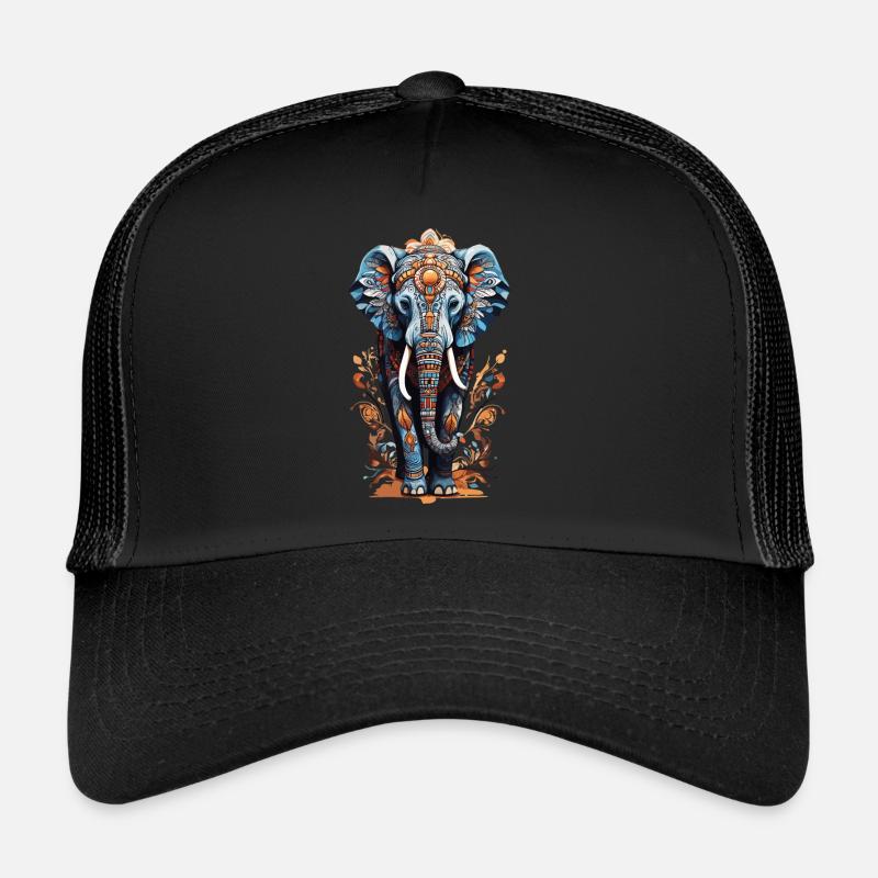 Spirituelles Elefant Mandala Indischer Boho Stil - Trucker Cap - Schwarz/Schwarz