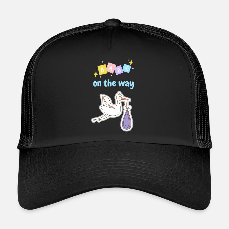 Bébé en route avec cigogne 3 - bleu Casquette trucker 