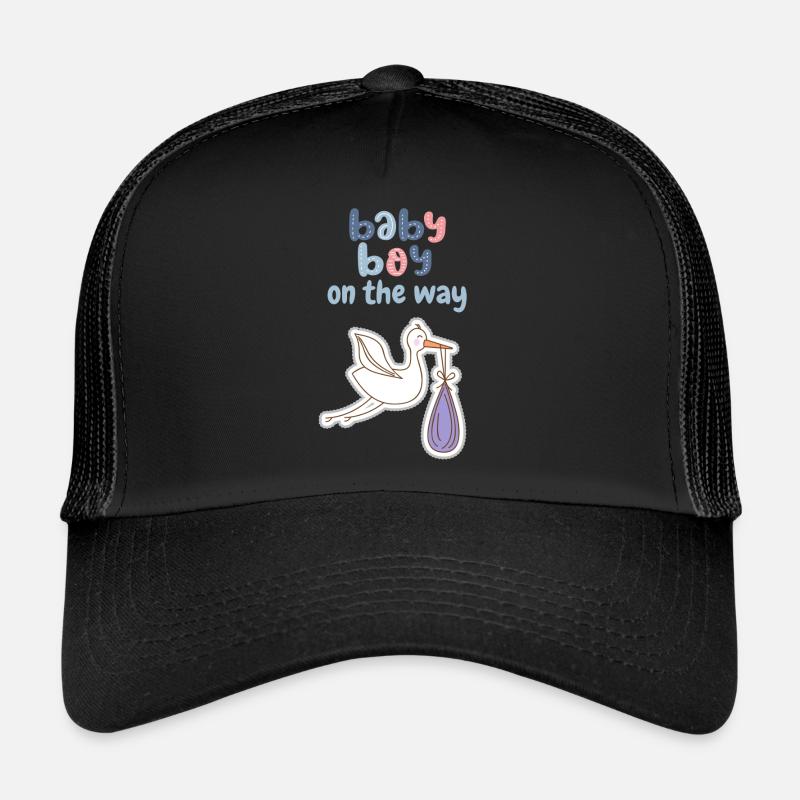 Baby boy on the way mit Storch - Trucker Cap - Schwarz/Schwarz