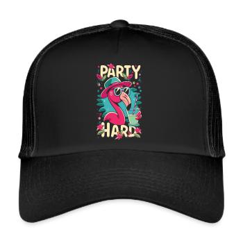 Flamingo Party Modus - Feiere wie ein Flamingo - Trucker Cap - Schwarz/Schwarz - Vorne