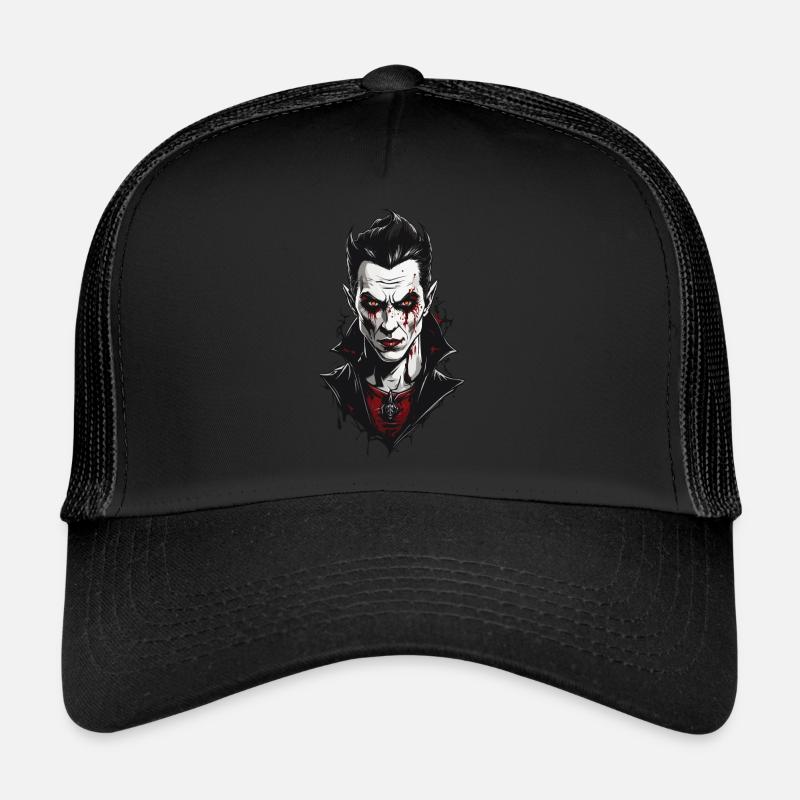 Modernes Vampir Gothic Retro Halloween Design - Trucker Cap - Schwarz/Schwarz