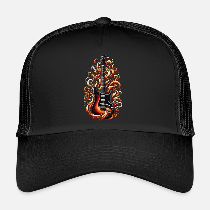 E-Gitarre mit Flammen Trucker Cap