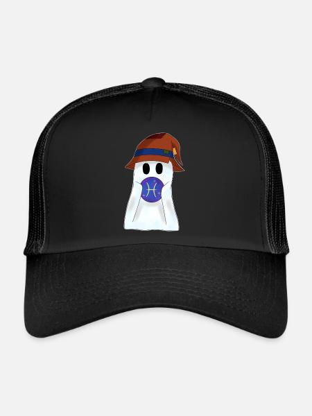 Petit fantôme avec le signe du zodiaque Poissons - Casquette trucker  - noir/noir - Devant