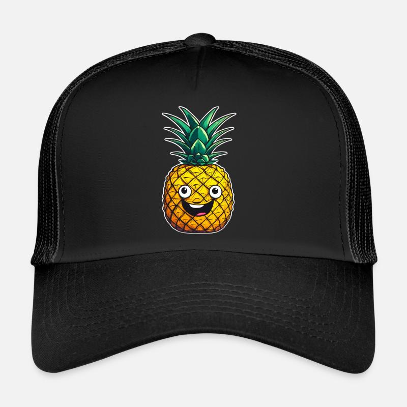 Ananas Glückliche Ananas - Trucker Cap - Schwarz/Schwarz