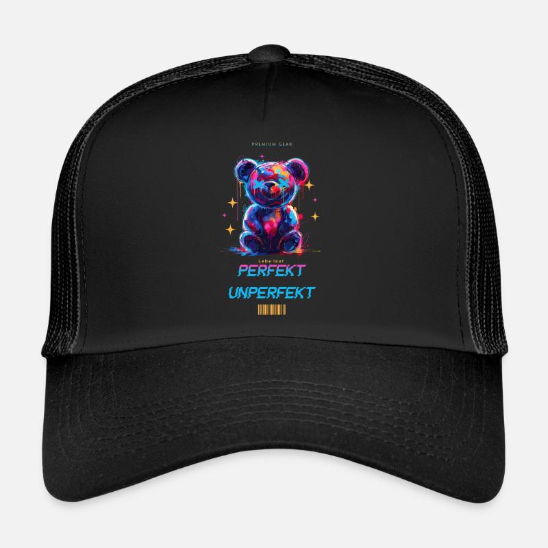 Perfekt Unperfekt Bunter Teddybär, Premium Gear - Trucker Cap - Schwarz/Schwarz