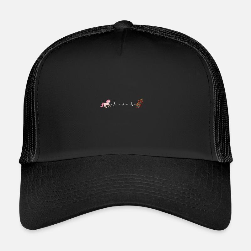 Süßes Einhorn Drachen Mädchen Herzschlag Geschenk - Trucker Cap - Schwarz/Schwarz