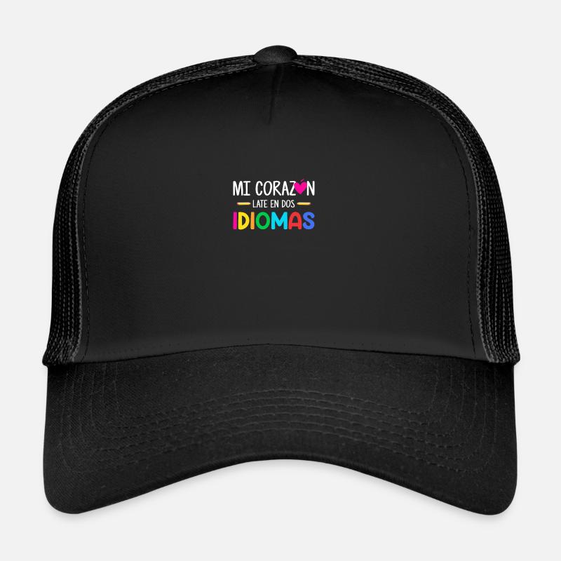 Mi corazon late en dos idiomas, bilingual Spanish Trucker Cap