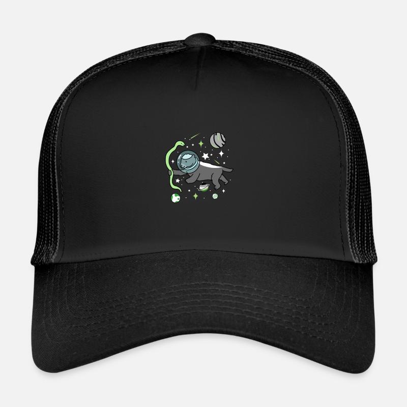 Aromantischer Honigdachs im Weltraum - Trucker Cap - Schwarz/Schwarz