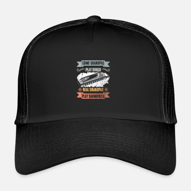 Some Grandpas Play Bingo Vintage Harmonica Lover - Trucker Cap - Schwarz/Schwarz