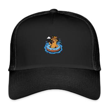 Alpaka mit Donut Schwimmring Lustige Tiere Kinder - Trucker Cap - Schwarz/Schwarz - Vorne