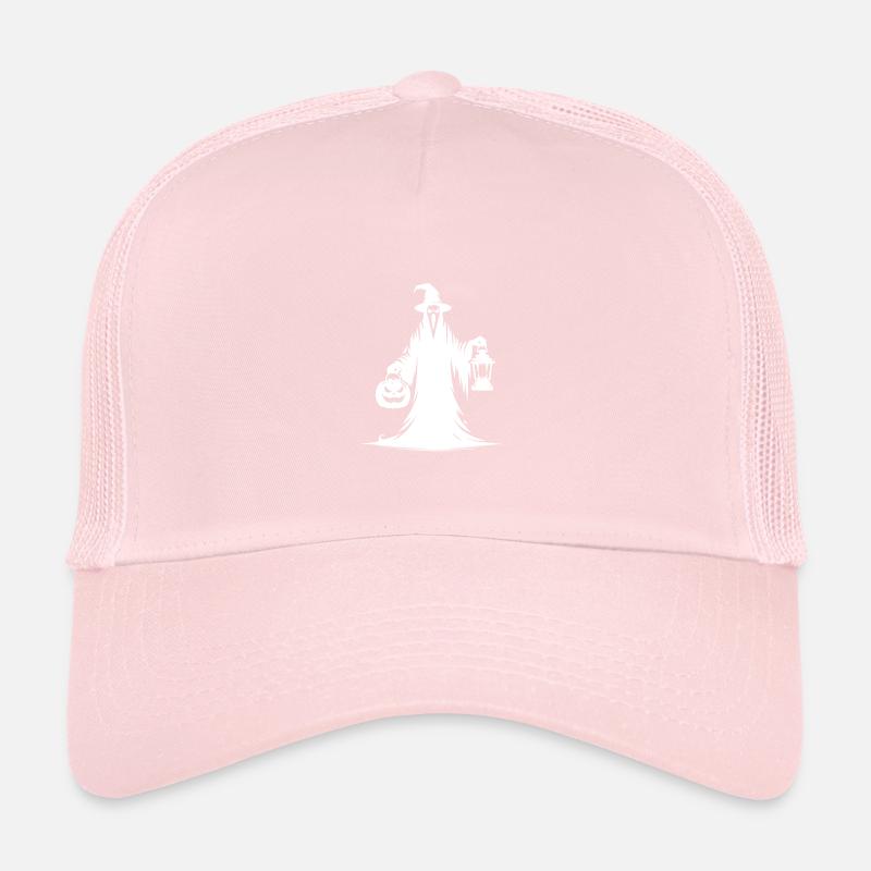 Scary Halloween Ghost with Pumpkin Lamp Trucker Cap