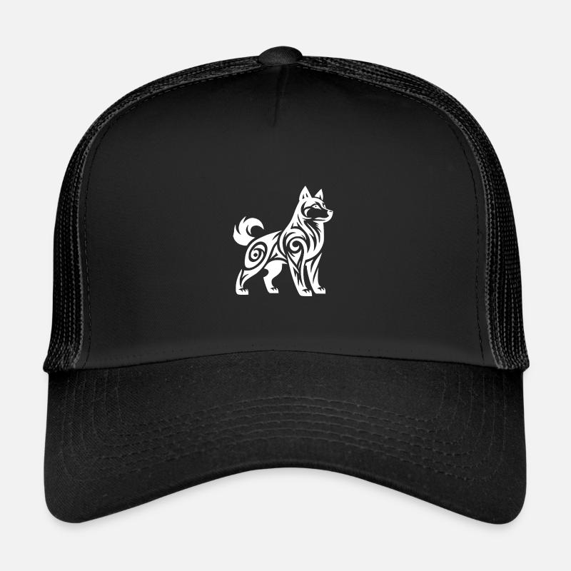 Wolf with Tribal Pattern Mystic Husky Dog Trucker Cap