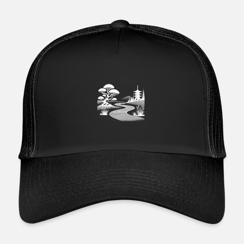 Motif de sable et inspiration jardin zen pagode Casquette trucker 