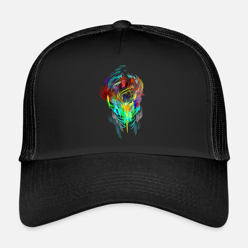 Neon - mask sci-fi psychedelic techno gamer head - Trucker Cap - black/black