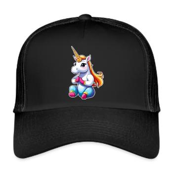 Niedliches Einhorn macht Joga - Trucker Cap - Schwarz/Schwarz - Vorne