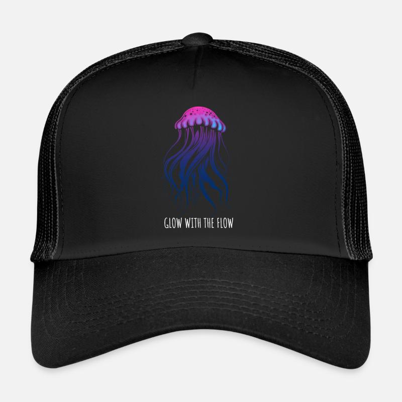 Glow With The Flow, Jellyfish with Tentacles, Saying Trucker Cap