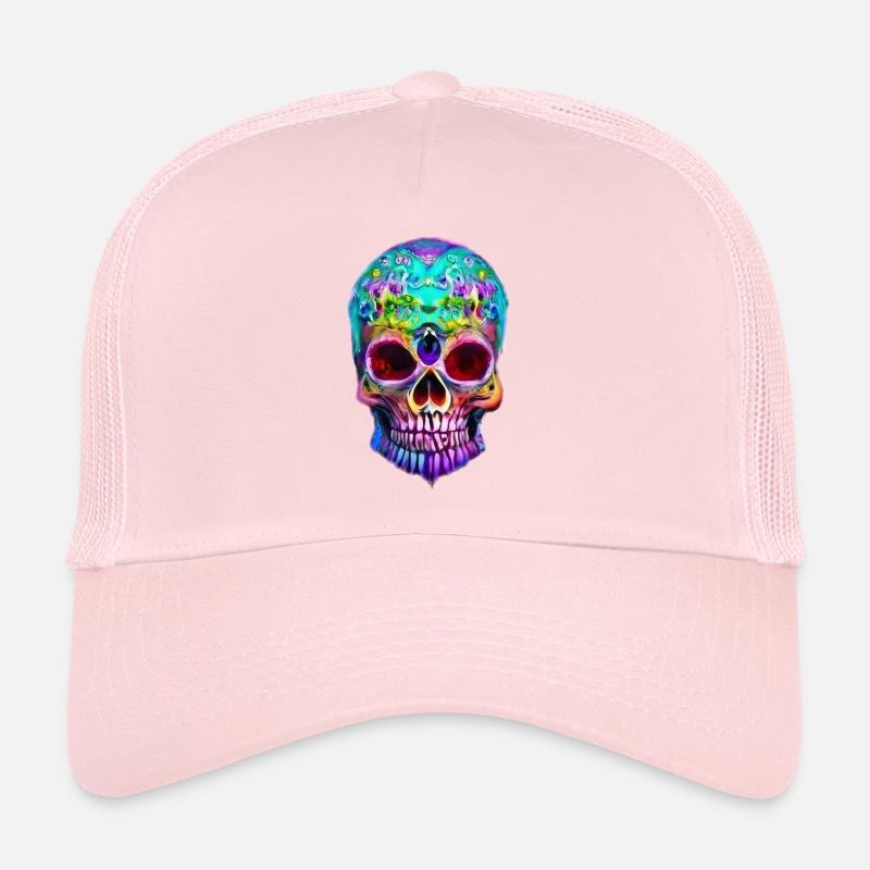 Mehrfarbiger stilisierter Totenkopf Trucker Cap