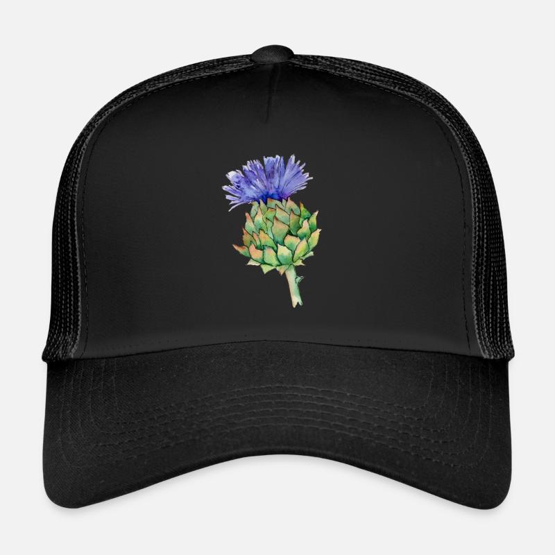 Watercolor thistle - Trucker Cap - black/black