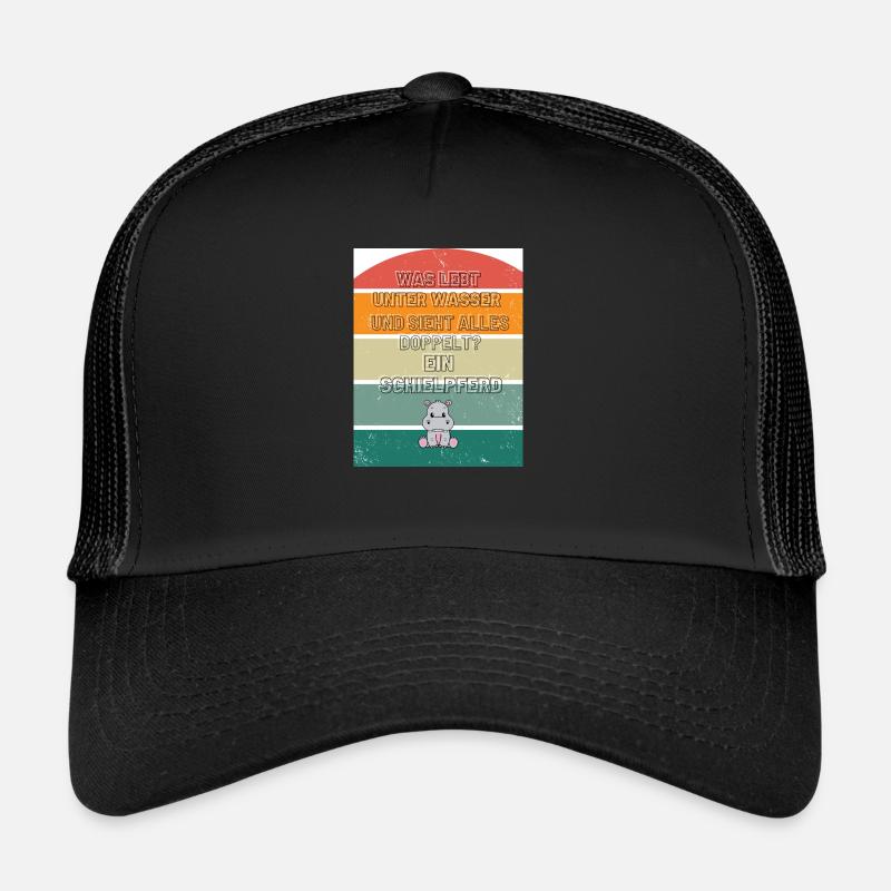 Retro Nilpferd - Trucker Cap - Schwarz/Schwarz