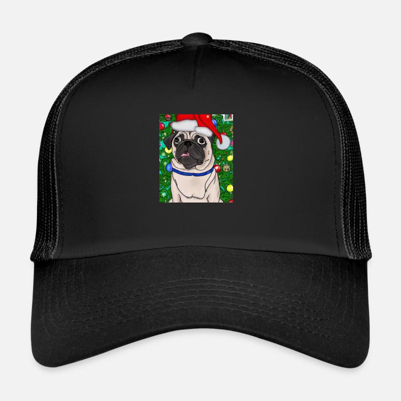 Mops Mit Weihnachtsmütze Weihnachten Hundebesitzer - Trucker Cap - Schwarz/Schwarz