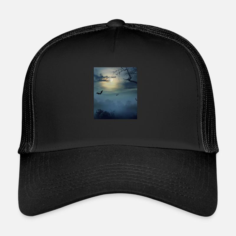 Goth Ästhetik Vollmond Und Fledermäuse - Trucker Cap - Schwarz/Schwarz