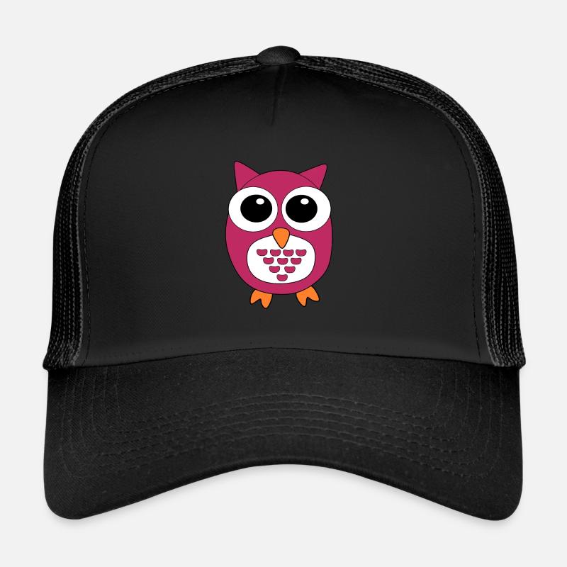 pink owl pink bird - Trucker Cap - black/black
