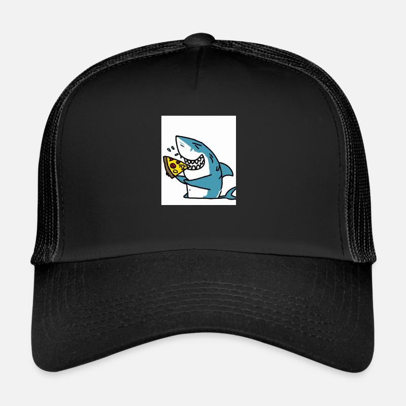 Weißer Hai Haifisch Isst Pizza - Trucker Cap - Schwarz/Schwarz