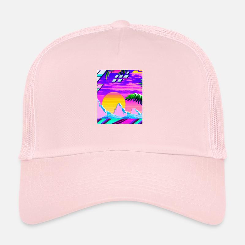 Synthwave Sun Hawaii Vaporwave Aesthetic Trucker Cap