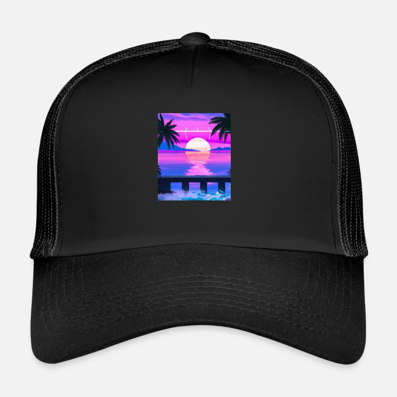 Synthwave Sun Hawaii Vaporwave Esthétique Casquette trucker 