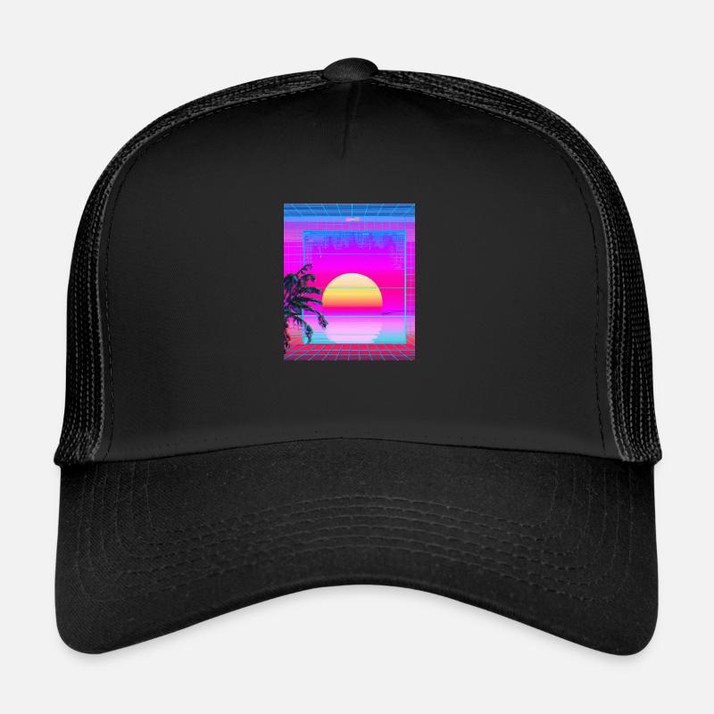 Synthwave Sun Hawaii Vaporwave Aesthetic Trucker Cap
