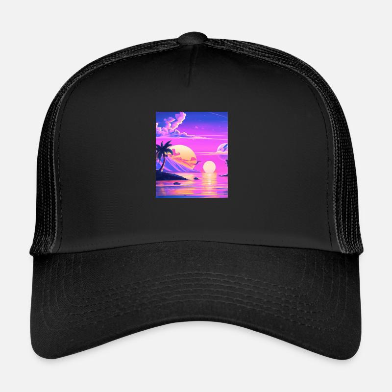 Synthwave Sun Hawaii Vaporwave Esthétique Casquette trucker 
