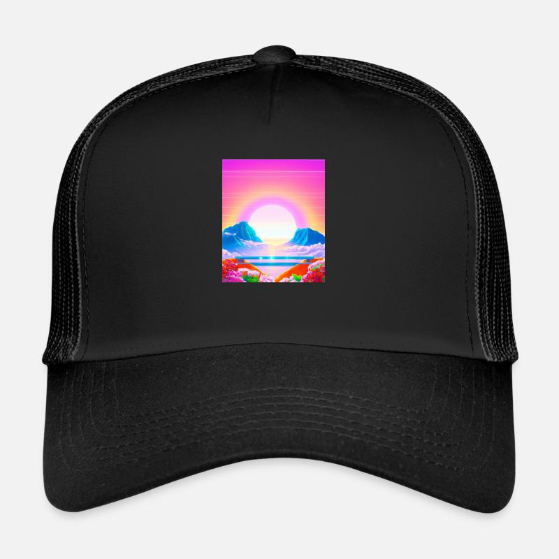 Synthwave Sun Hawaii Vaporwave Aesthetic Trucker Cap