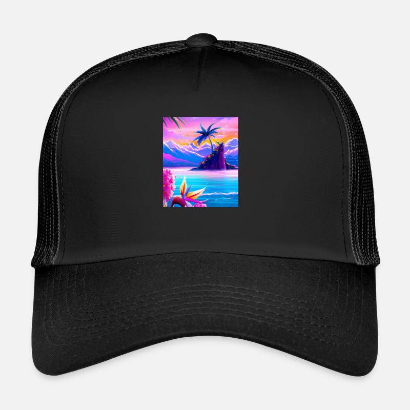 Synthwave Sun Hawaii Vaporwave Esthétique Casquette trucker 