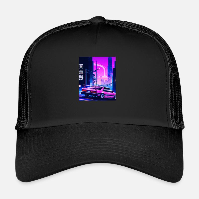 Vaporwave Aesthetic Synthwave Car - Trucker Cap - Schwarz/Schwarz