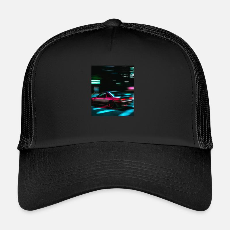 Vaporwave Aesthetic Synthwave Car - Trucker Cap - Schwarz/Schwarz