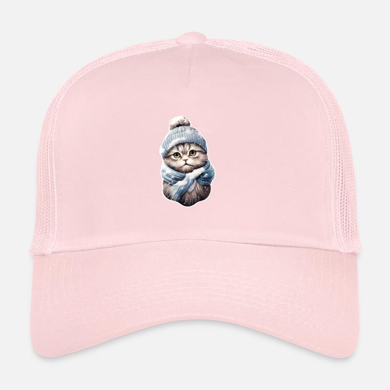 Chat en hiver avec bonnet et écharpe 2 Casquette trucker 