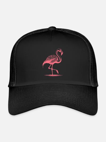 Pretty pink flamingo standing on one leg - Trucker Cap - black/black - Front