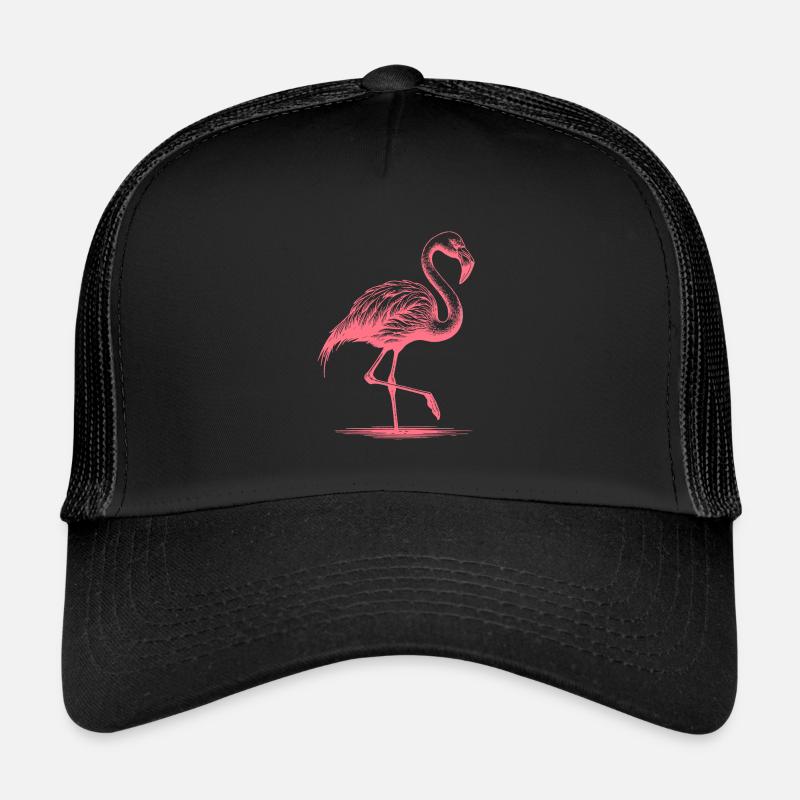 Pretty pink flamingo standing on one leg Trucker Cap