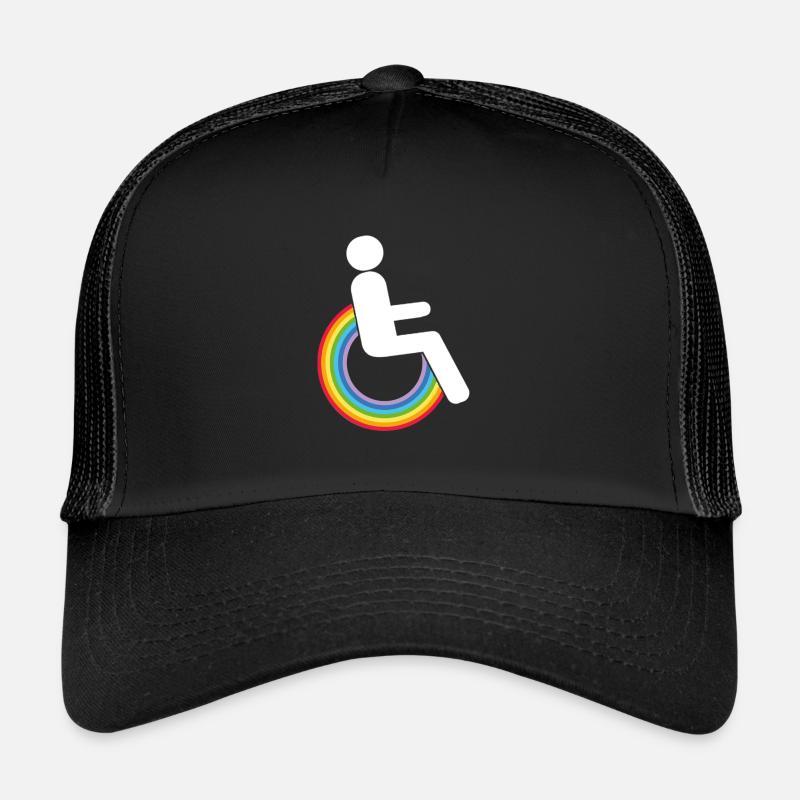 rollstuhl handicap regenbogen-rollstuhl wheelchair - Trucker Cap - Schwarz/Schwarz