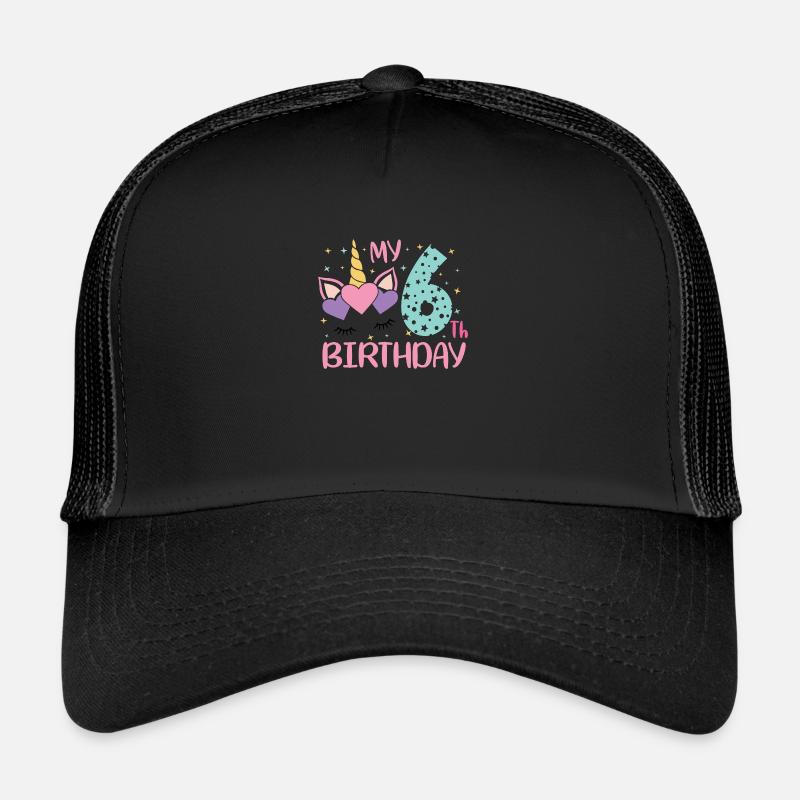 6.Geburtstag Einhorngesicht - Trucker Cap - Schwarz/Schwarz