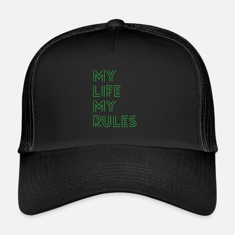MY LIFE MY RULES - Statement, Klarheit, Motto - Trucker Cap - Schwarz/Schwarz
